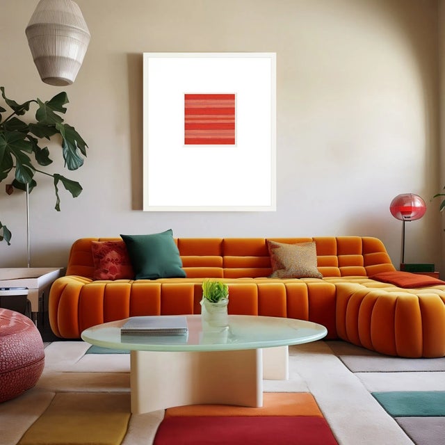 Contemporary Lagoon in Melon - Fiber Art Fine Art Print - Matted & Framed For Sale - Image 3 of 5