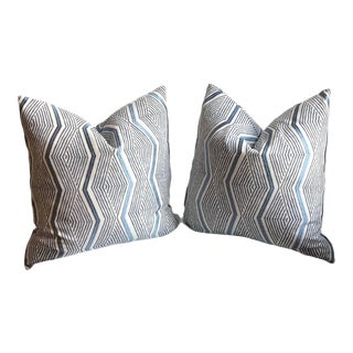 Pair of Cowtan and Tout Jane Churchill Zhiri Down and Feather Embroidered Linen Pillows For Sale
