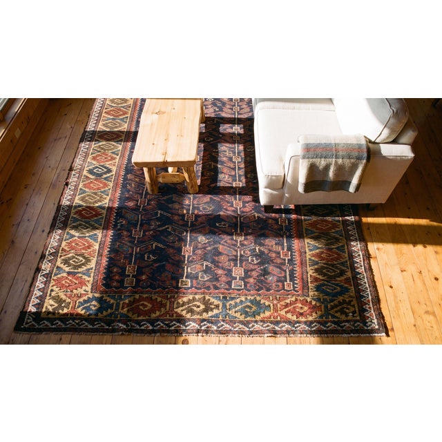 1900s Blue Navy Geometric Tribal Antique Persian Baluch Carpet 2'10" X 5'2" Knotted Wool Rug For Sale - Image 11 of 13
