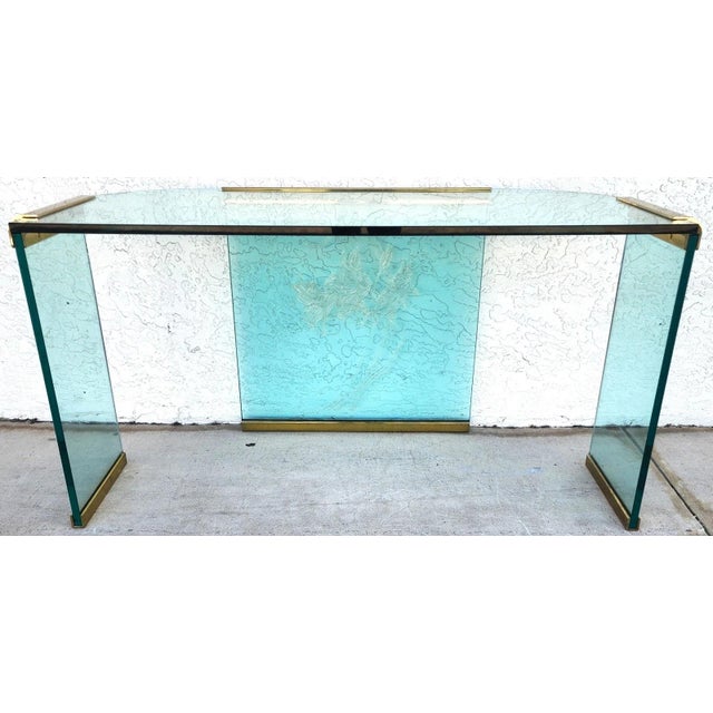 Mid-Century Modern Dm 1970s Vintage Leon Rosen for Pace Glass and Brass Desk For Sale - Image 3 of 12