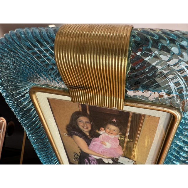 Sky Blue Twisted Photo Frame in Murano Glass and Brass from Barovier E Toso For Sale - Image 16 of 18