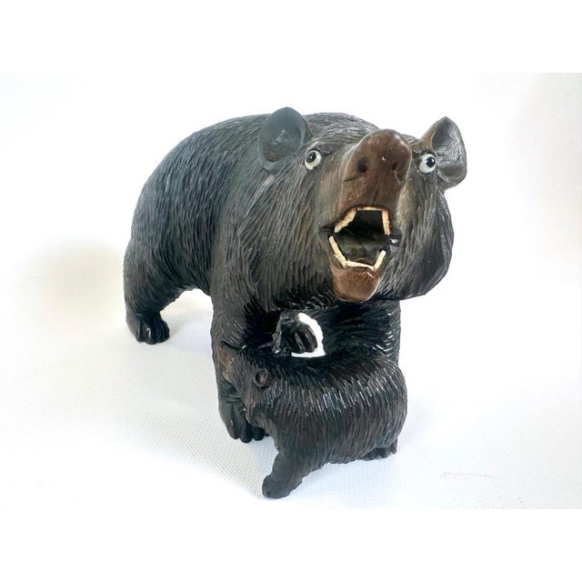 Japanes Bear with Cub Wooden Carved Ainu Figurine, 1900s For Sale - Image 6 of 15