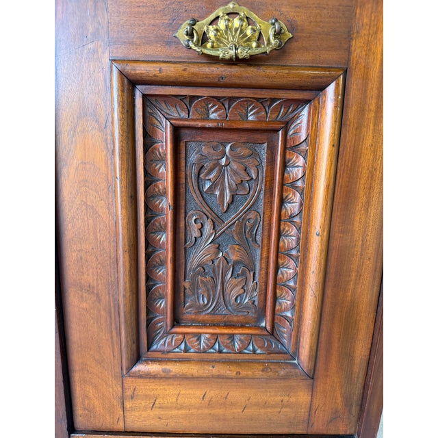 Antique Edwardian Carved Wood Purdonium / Bedside Cabinet With Brass Hardware For Sale - Image 12 of 13