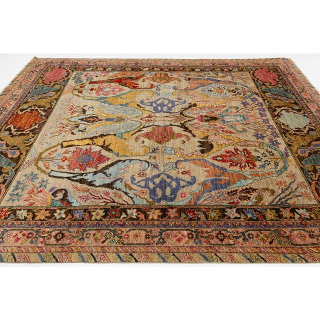 Beige 8x10 Vibrant Modern Bidjar Style Abstract Floral Wool Area Rug in Beige For Sale - Image 8 of 11