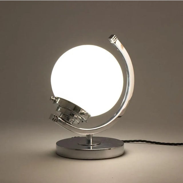 British Art Deco Table Lamp with Half Moon Chrome Frame, 1930 For Sale - Image 3 of 8