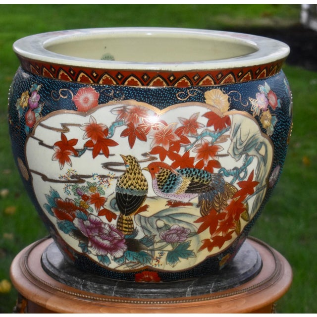 Vintage Satsuma Style Ceramic Fish Bowl Planter Birds Floral Gold Gilt Large For Sale - Image 15 of 18