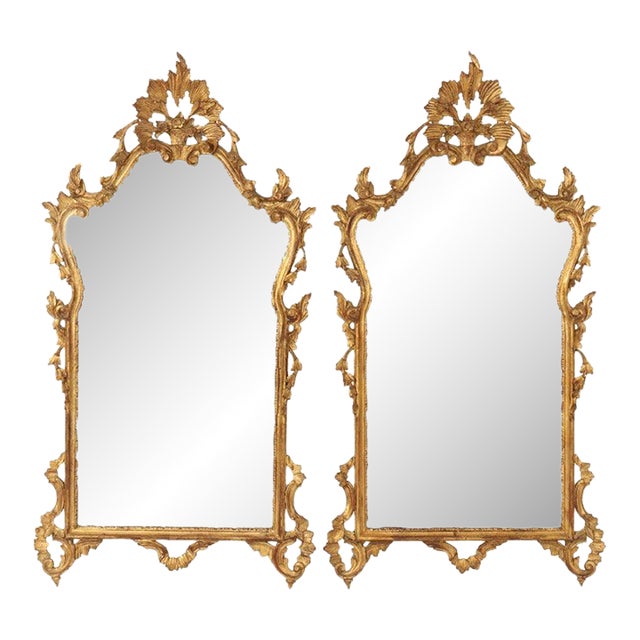 Pair of Antique French Louis XIV Gilt Wood Mirrors C1920 For Sale