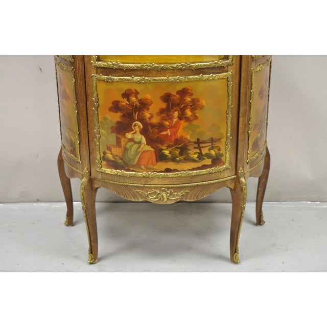 Vintage French Louis XV Style Half Round Demilune Lighted Curio Display Cabinet For Sale - Image 4 of 12