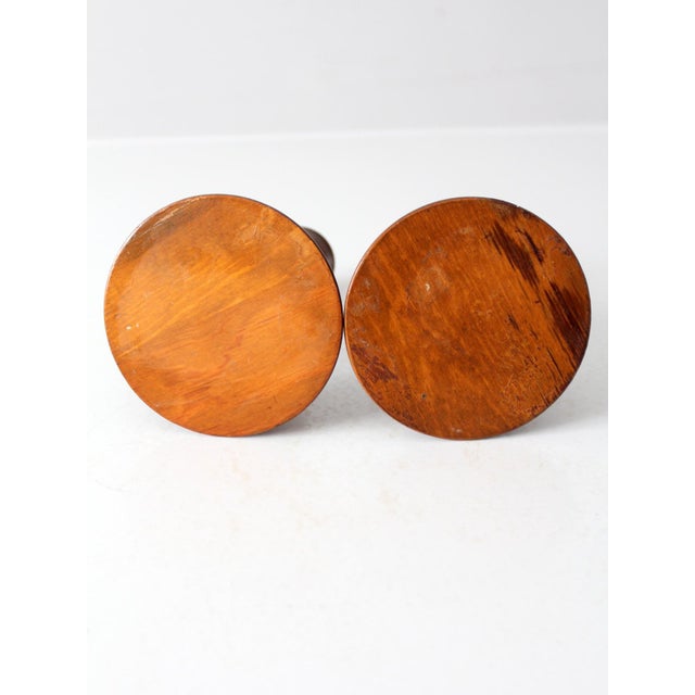 Brown Vintage Turned Wood Candlestick Holders Pair For Sale - Image 8 of 10