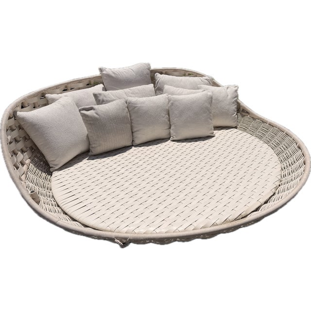 2020s Modern Round Wicker Outdoor Patio Daybed With Sunbrella Pillows Dedon For Sale - Image 5 of 12