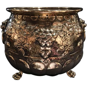 French Polished Brass Jardinière or Container, Lion Ring Handles, 19th Century