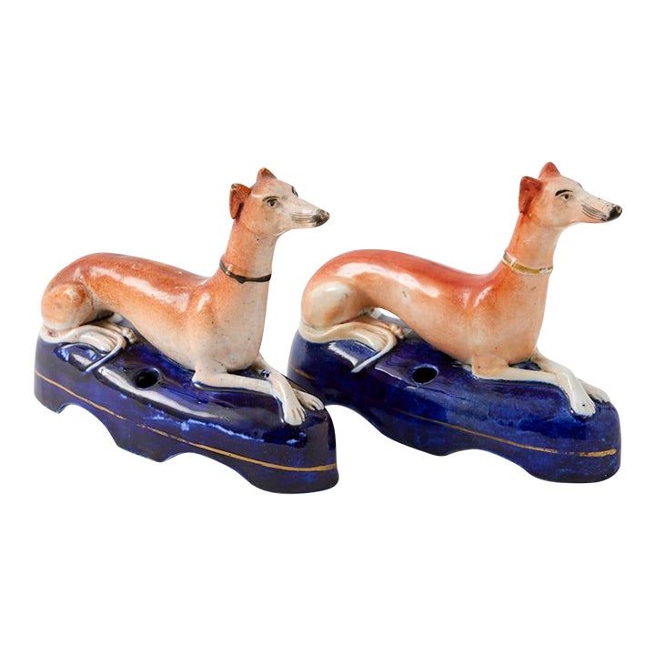 Pair Of 19th Century Staffordshire Whippet Pen Holders