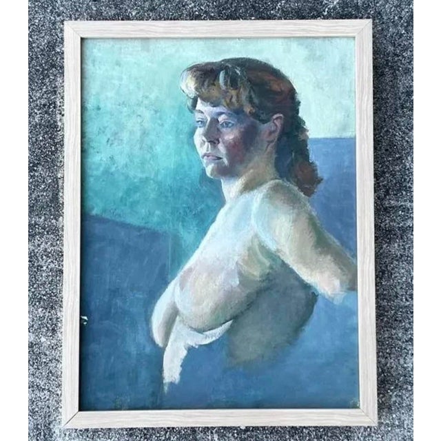 Vintage Original Nude Portrait Oil on Canvas For Sale - Image 9 of 12