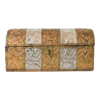 Vintage Lidded Pressed Brass Trinket Box For Sale