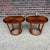 These side tables made by Lane Furniture feature a multi-panel solid walnut round top with a round tapered base. Serial no...