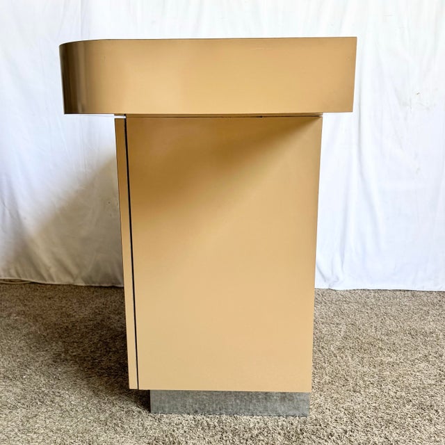 Postmodern Taupe Brown Lacquer Laminate Credenza With Chrome Base For Sale - Image 9 of 9
