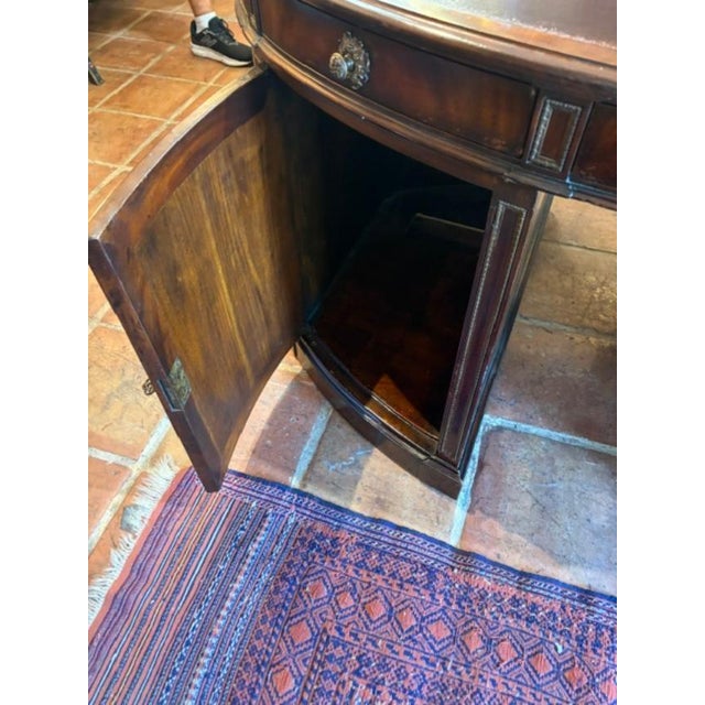 1970s Large Carved Mahogany Antique Style Leather Top Partners Desk For Sale - Image 12 of 15