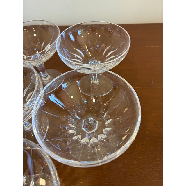 Transparent Vintage Josair German Etched Crystal Champagne Coupe Glasses – Set of 8 For Sale - Image 8 of 11