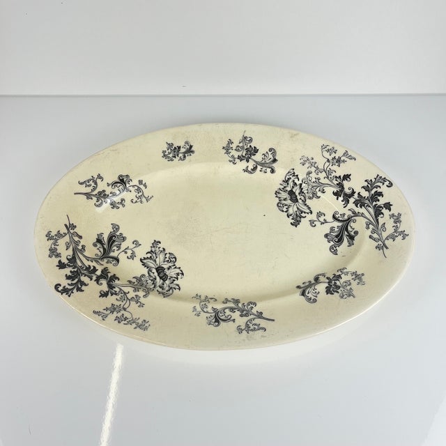Large oval ironstone platter, "Damascus" pattern by Sarreguemines, late 19th - early 20th century, gray Dimensions: 43 x...
