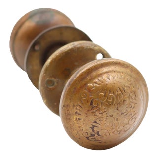 Antique Vernacular Reading Brass Passage Door Knob Set For Sale