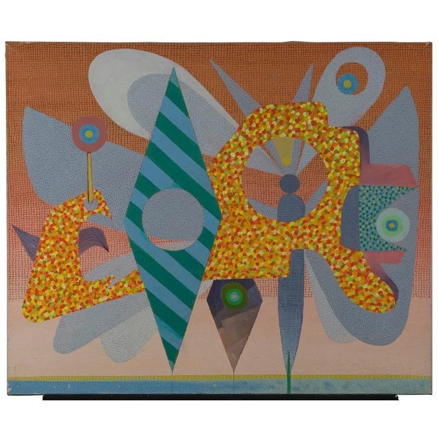 Leo Guida, Pink Geometries, Original Oil Paint on Canvas, 1970s For Sale - Image 4 of 4
