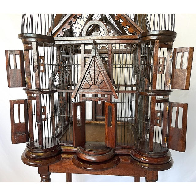 Vintage Victorian Style Whimsical Wood Functional Birdcage on Stand For Sale In West Palm - Image 6 of 12