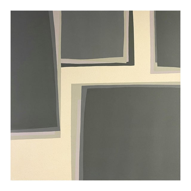 Contemporary abstract geometric painting by Houston-based artist Holland Geibel. The work features layers of rectangular...