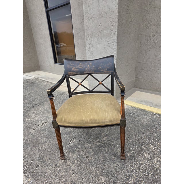Black English Regency Style Chinoiserie Decorated Chair For Sale - Image 8 of 13
