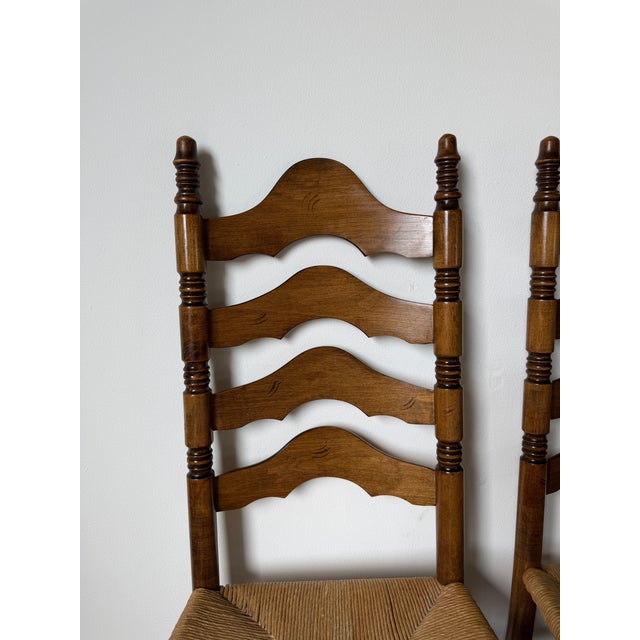 Vintage French Country Style Tall Ladder Back Rush Seat Dining Chairs – Set of 4 For Sale - Image 10 of 18