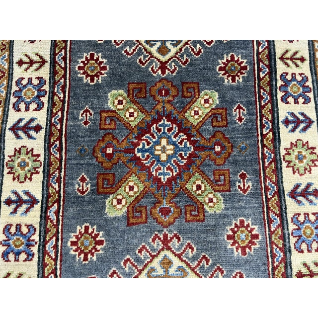 Charcoal Gray and Cream Kazak Wool Runner Rug With Tribal Motifs, 2'8" X 6'8" For Sale - Image 6 of 18