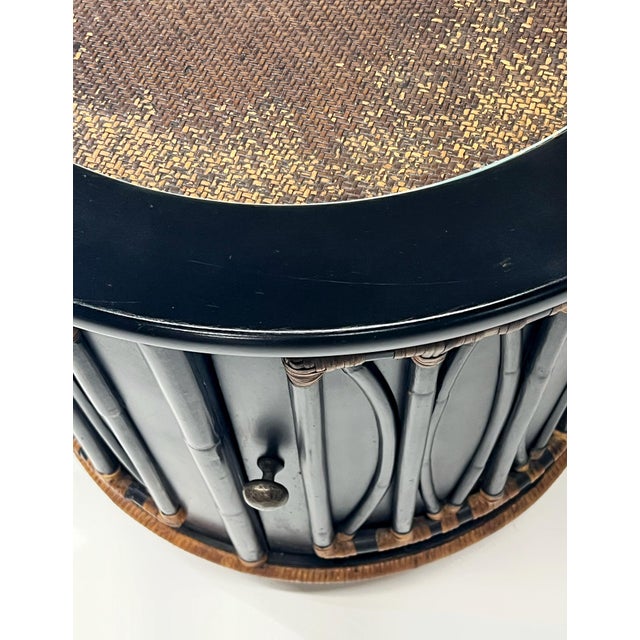 Wood Pair of Oversized Round Bamboo and Rattan Nightstands or Accent Tables For Sale - Image 7 of 12