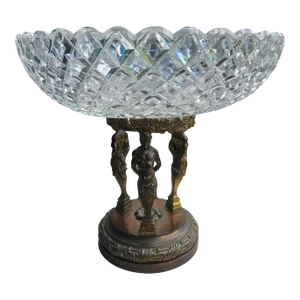 Late 19th Century French Bronze Bacchus Holding a Crystal Bowl Centerpiece