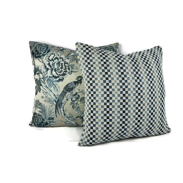 Abstract Kravet Couture Vernazza in Indigo Pillow Cover Chenille With Blue and Light Blue Check For Sale - Image 3 of 8