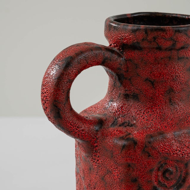 1960s German "W. Germany" Ceramic Vase Red For Sale - Image 12 of 18