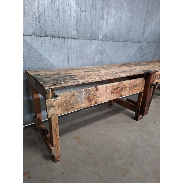 Long Industrial Wooden Workbench For Sale - Image 5 of 9