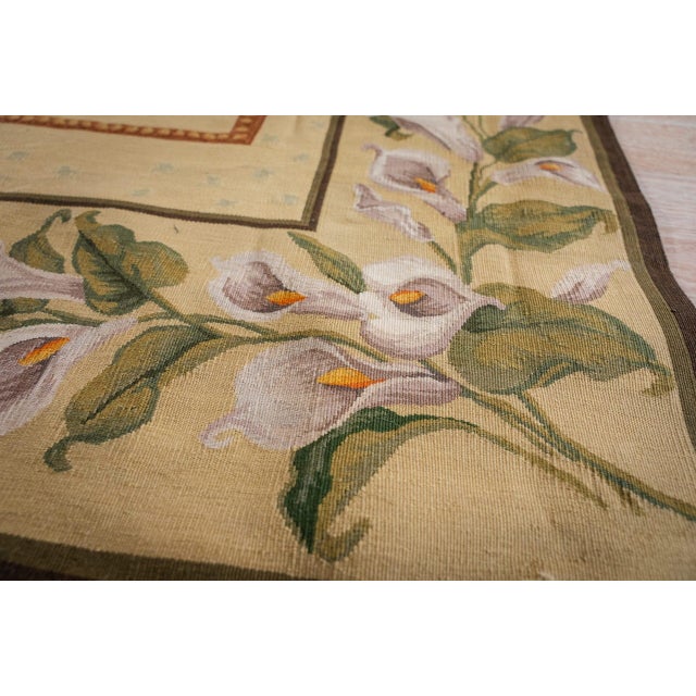 Textile 8x10 Vintage Aubusson Flat Weave Wool Rug, Ivory Botanical Panel For Sale - Image 7 of 13