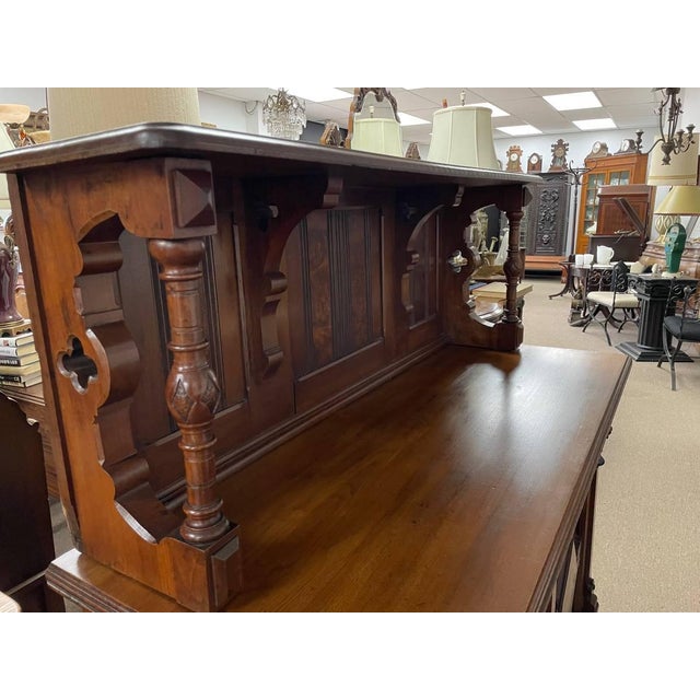 100+ Year Old Hutch Cabinet, Burl Wood Inlay, Hand Carved, Beautiful Antique For Sale - Image 4 of 12