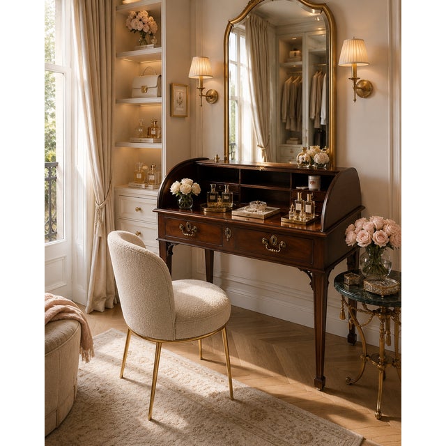 A superb antique Georgian mahogany cylinder desk of elegant proportions, standing on finely tapered square legs...