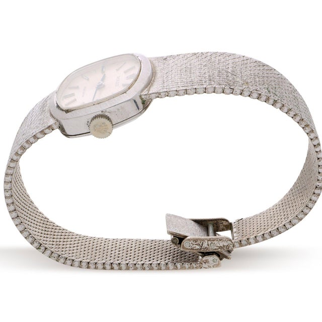 1970s Rolex Precision 2644 Vintage 1971 Silver Dial 18k White Gold Mesh Bracelet Watch For Sale - Image 11 of 12