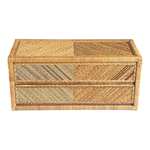 1980s Pencil Reed Split Bamboo and Wrapped Cane Low Chest