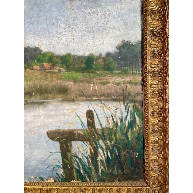 Vintage, French Riverscape Oil Painting on Board, Framed For Sale In Salt Lake City - Image 6 of 7