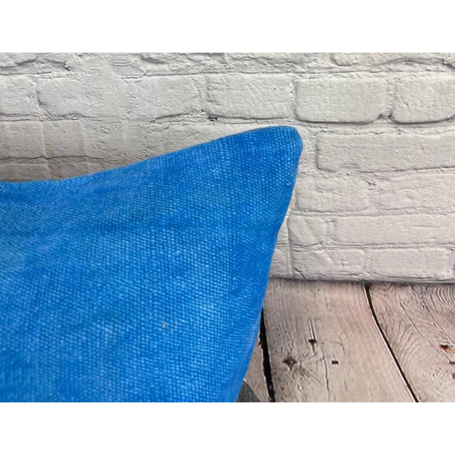 Turkish 16 x 24 Hemp Pillow Turkish Cushion Natural Blue Pillow Cushion Cover For Sale - Image 3 of 4