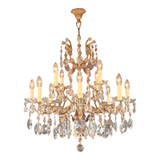 Vintage Italian Baroque Revival Crystal Chandelier Rose Crystal Accents For Sale