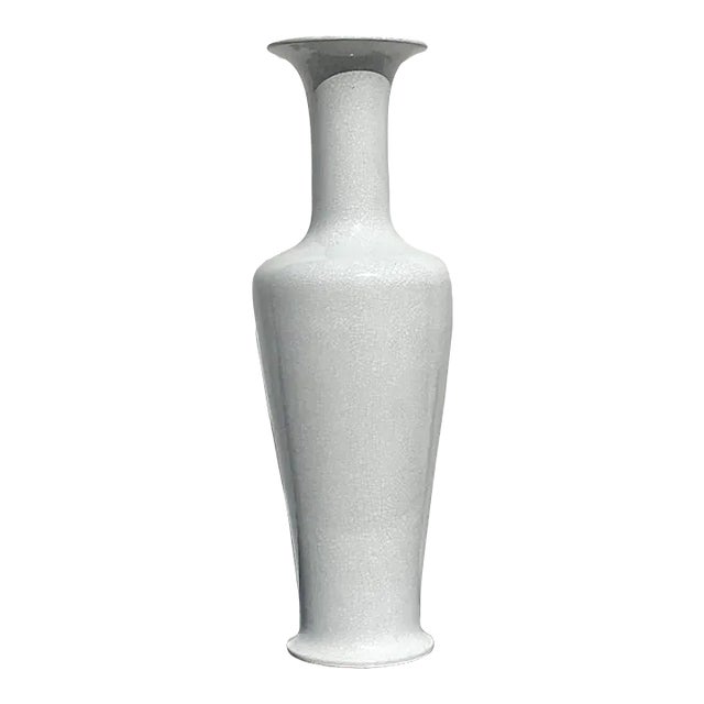 Vintage Coastal Crackle Glaze Tall Vase For Sale