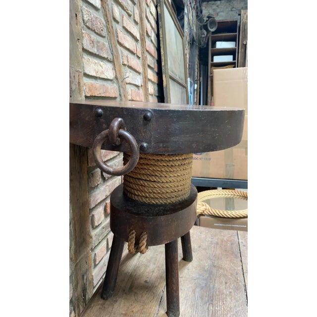 Mid-Century Modern Mid-Century Wood & Rope Oval Gueridon Audoux Minet, Circa 1960 For Sale - Image 3 of 12