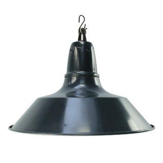 Vintage French Industrial Blue and Black Enamel Pendant Light For Sale