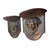 A chic pair of Mid-Century Versace-style wall corbels with solid bronze Medusa heads and mahogany stained demi-lune...