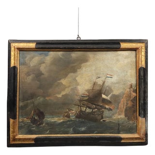 Dutch School, Stormy Sea with Sailing Ships, 18th Century, Oil on Canvas, Framed For Sale