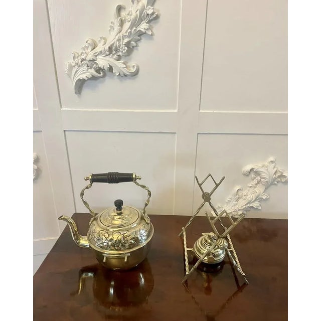 Antique Victorian Brass Spirit Kettle on Stand, 1880 For Sale - Image 9 of 11