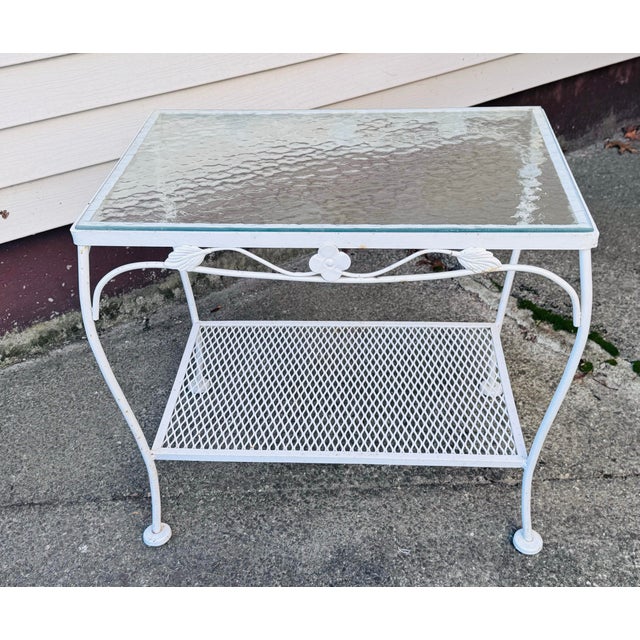 Vintage 1960s White Wrought Iron Glass Top Side Table | Chairish